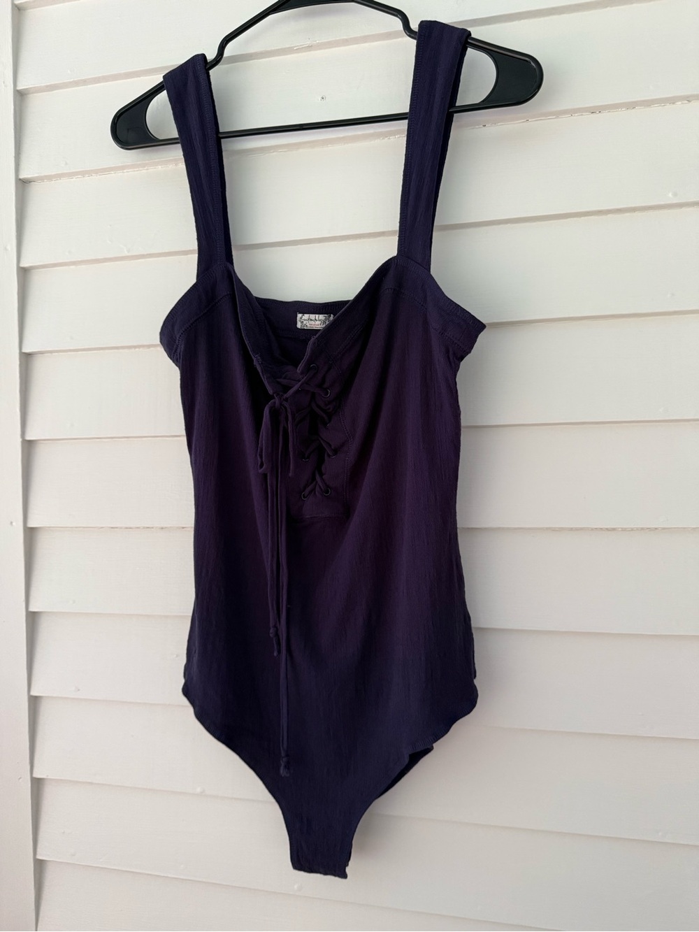 Free People | Intimately Navy Blue Lace-Up Sleeveless Bodysuit Size Large - Picture 2 of 7